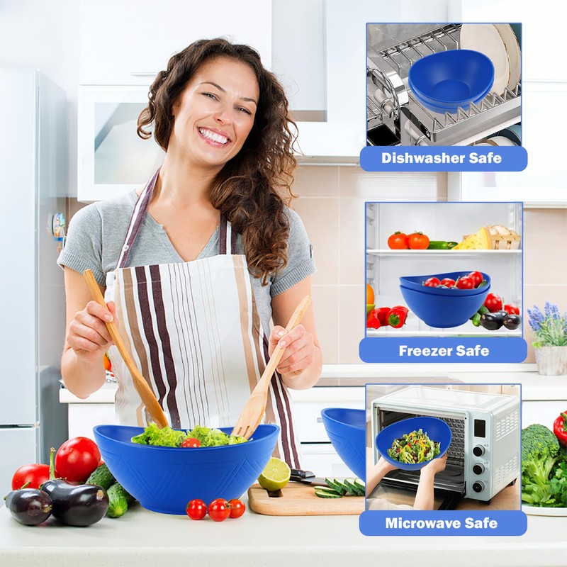 Wrova Large Wheat Straw Bowls,Big Salad Bowls set of 2,Unbreakable