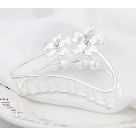 Suoirblss Vintage Metal Claw Hair Clip Women Fashion Retro Hair Catch Barrette Hair UpdoClaw Clip Jaw Clips for Thick Hair (Flower-Silver)