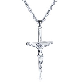 CPSLOVE 925 Sterling Silver Couple Necklace, Vintage Jesus Cross Pendant, Jesus Crucified, Men's Pendant, Women's Pendant, Birthday Christmas Gift, Zircon