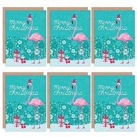 Wee Blue Coo Christmas Cards 6 Pack - Flamingo Merry Christmas Set Blank Cards