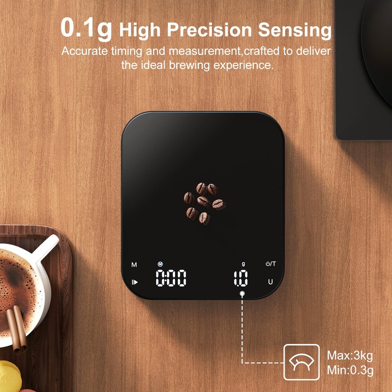 Ultrean 5.9" Coffee Scale, Rechargeable Coffee Scale with Timer, 3kg/0.1g