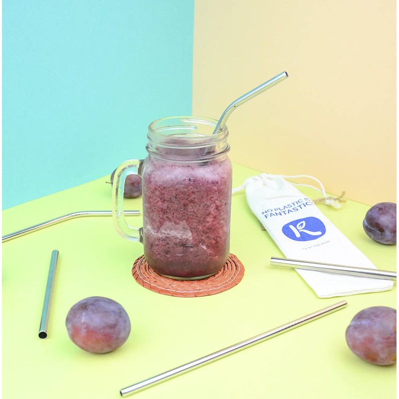 Reusable Drinking Straws, E-Koala 6 Pack Stainless Steel Straws with