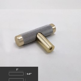 Gutuwellea 10 Pack 2 Inch Cabinet T Knob Aluminum Knob for Drawer Pulls Gold and Grey Oxidation Finish with Diamond Pattern