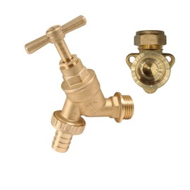 SK INFINITY | Outside Tap 1/2" Hose Pipe Bibtap WRAS Approved Outdoor Garden Taps Brass Bib Taps & 3/4" Tap Connector (Garden Taps + Wall Plate)