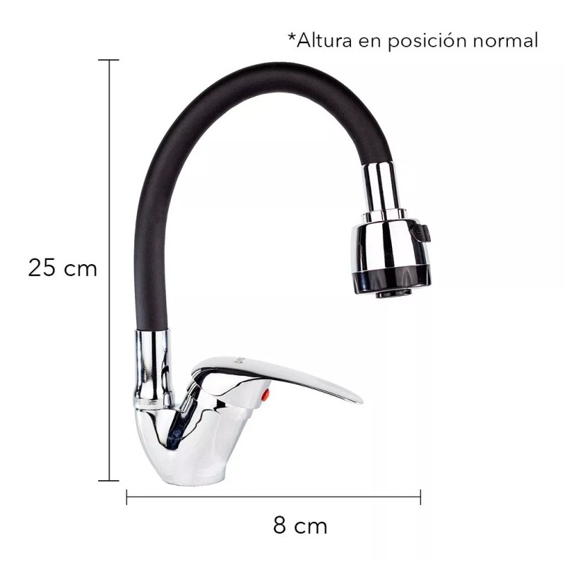 CNX Mezcladora Monomando Con Cuello Flexible Negro