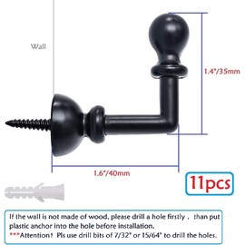 Heavy Duty Decorative Coat Hooks Curtain Holdbacks Curtain Tiebacks Great for Wall Mounted Hook Rack (Black, 11Set)