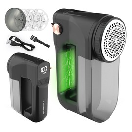 PORTENTUM Fusselrasierer Elektrisch mit LED-Licht – LED-Anzeige, 3 Stufen bis 9.000 U/Min, 6-Klingen-Kopf, Großer Behälter, Fusselentferner USB-C Wiederaufladbar, 15W für Kleidung & Haushalt