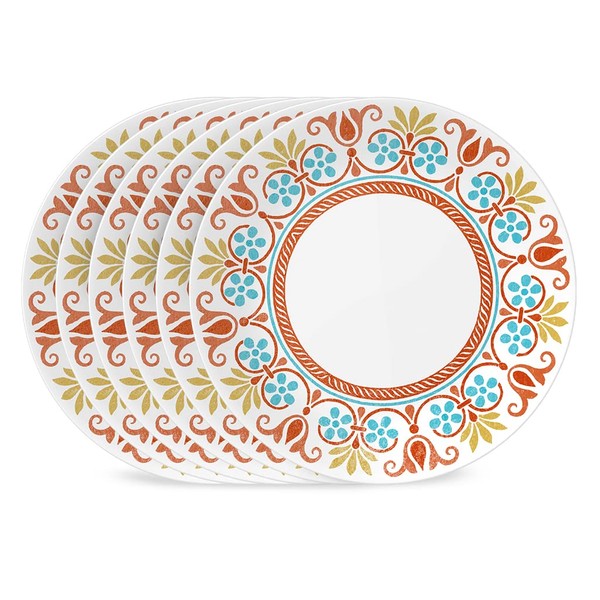 Corelle Global Collection Vitrelle Dinner Plates Set, Triple Layer Recycled Glass, Lightweight Eco-Friendly 10-1/4-In Plates Set, Terracotta Dreams (Pack of 6)