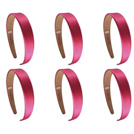 Funny Girl Designs Satin Headband SET OF 6 1 Inch wide Satin Fabric Lined Arch Style Headbands (HOT PINK)