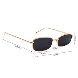 XDGBGFN Classic Vintage Rectangular Sunglasses Retro Slim Metal Frame Sun Glasses for Men and Women, Gold/Grey