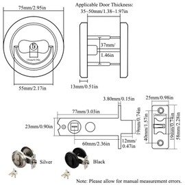 Deadbolt Lock Door Lock with Keys, Stainless Steel Round Lock Single Security Lock for Exterior Door, Entrance Door, Passage Door (Black)