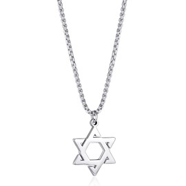 Joxevyia Star of David Necklace Stainless steel David Star Jewish Star Pendant Dainty Religious Necklaces Gifts for Men Guys Son (20IN, SILVER)