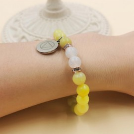 JunyiDIY Women Natural Stone Elastic Bracelet 8mm Beads Cubic Zirconia Circles AA Sobriety Recovery Gift for Her Friendship Christmas Birthday, Adjustable, Stone, Crystal