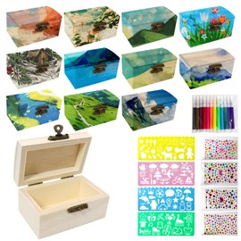 FULUDM Wooden Box Small Mini Treasure Chest Treasure Chest – 12 Pieces Treasure Chest Wooden Set Small Wooden Box with Lid Diamond Sticker Painting Crafts Decorating for DIY Crafts (9 x 5.5 x 5 cm)