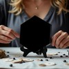 JIEXUAN Black Obsidian Scrying Mirror, Hexagonal Rhombus Obsidian Feng Shui