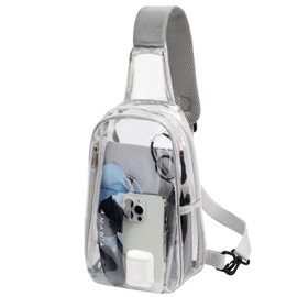 TINYAT Clear Sling Bag Stadium Approved Transparent Bag Crossbody Casual Shoulder Chest Bag for Men Women,Grey