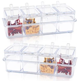 SHAIDOJIO 8 Piece Seasoning Box, Clear Storage Container Condiment Jars, Plastic Spice Pots Seasoning Jars with Lids and Spoon, Seasoning Container for Sugar Spice Salt Pepper Cruet