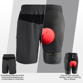 Sportneer MTB Cycling Shorts Men's Padded Cycling Shorts Men's Cycling Shorts 3D Lined Mountain Bike Cycling Sports Cycling Outdoor, darkgray