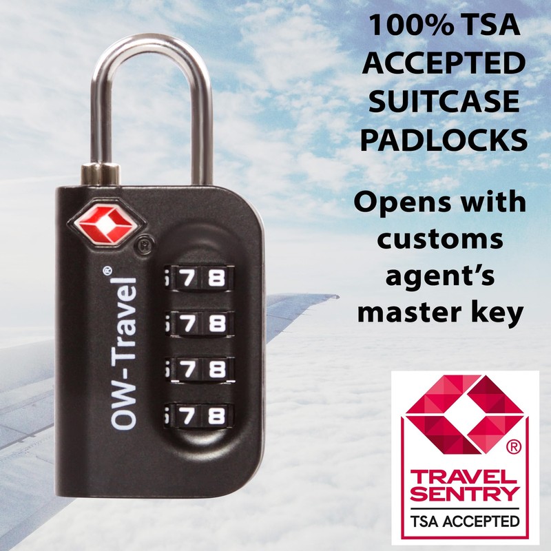 OW-Travel Suitcase Locks 4 Pack Black. 4 Digit TSA Approved