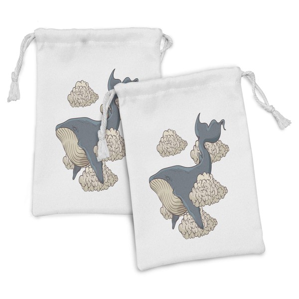 Ambesonne Whale Fabric Pouch Set of 2, Whale Hovering on
