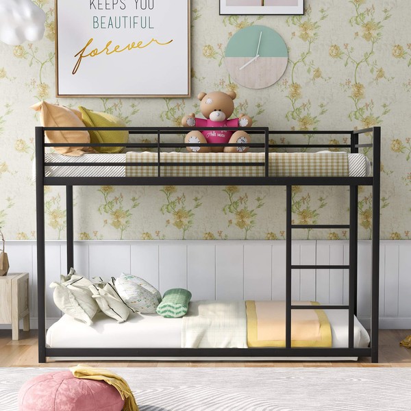 SOFTSEA Metal Bunk Bed with Ladder for Kids Twin Over