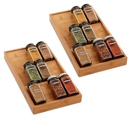 Bamboo Spice Drawer Organizer,2 Pack Spice Racks Organizer 24Jars Kitchen Seasoning Storage Insert for Cabinet Storage Shelf - 3 Tier Spice Rack Tray for Drawer(Jars Not Included)