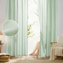 HOMEIDEAS Non See Through Privacy Sheer Curtains, Elegant Lightweight Semi Light Filtering Solid Color Long Window Drapes for Bedroom, Living Room, Sage Green, 52 x 84 Inches Long, 2 Panels Set