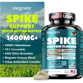 MEGNETA Spike Support Supplement Advanced Complex - 4000FU Nattokinase & 500mg Bromelain | Curcumin 800mg + Quercetin Synergy | Plant-Based Antioxidant Blend with Dandelion | Non-GMO | 30 Capsules