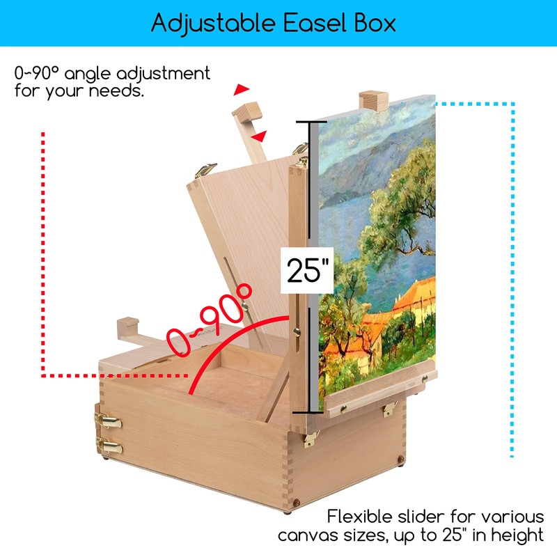 MEEDEN Large Tabletop Easel Sketchbox, Adjustable Solid Beech Wood Desktop