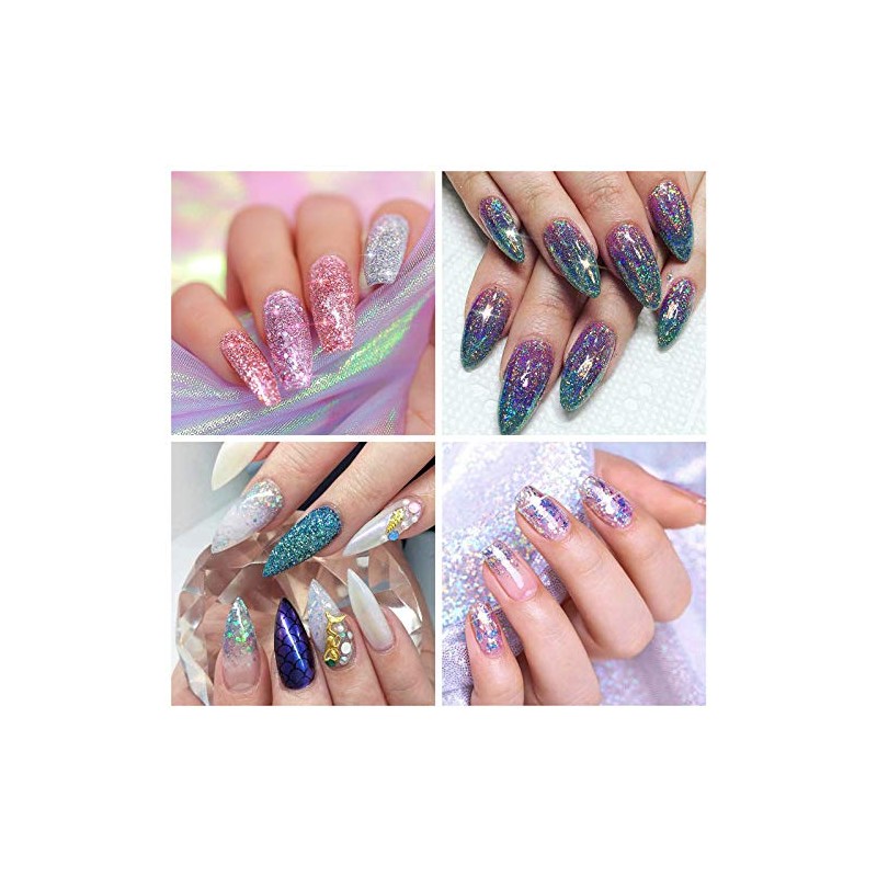 MELLIEX 18Pcs Nail Glitter Powder, Nail Art Sequins Holographic Glitters,