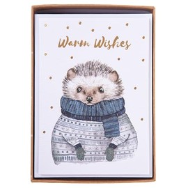 Graphique Cozy Hedgehog Holiday Cards | Pack of 15 Cards with Envelopes | Christmas Greetings | Gold Foil and Glitter Accents | Boxed Set | 3.25" x 4.75"