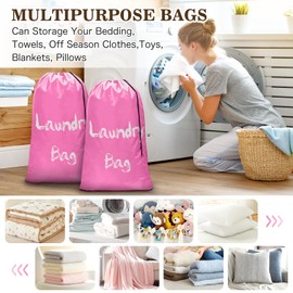 2Pcs XL Travel Laundry Bag for Dirty Clothes, Extra Large Heavy Duty Organizer with Drawstring, Cruise Ship Camping Travel Road Trip Vacation Essentials Must Haves 2024 for Kids (Pink + Pink)