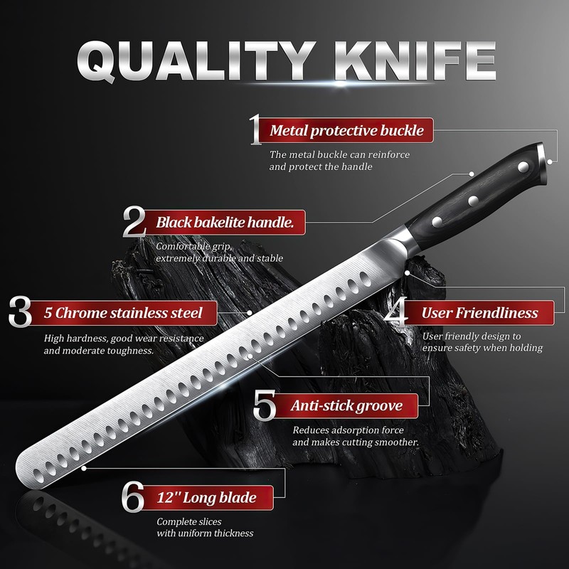 YFWOOD Slicing Carving Knife, 12 inch Brisket Knife for Meat