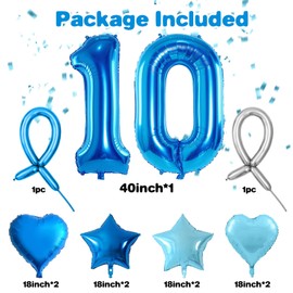 Blue Number 15 Balloons, Dark Blue Number 15 Balloons, 15 Number Balloons Set, Bule Foil Star Heart Balloons With Long Balloons For Boys man 15th 51th Birthday Party 1st 5th Kid Baby Shower Decor