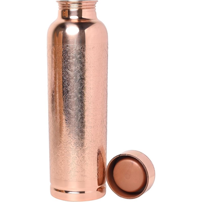 ANCIENTIMPEX Pure Copper Water Bottle Etching Pattern Jointless 900 Ml