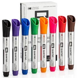 Quartet Dry Erase Markers, Glass Whiteboard Markers, Bullet Tip, White Board Dry Erase Pens, Assorted Colors, 8 Pack (Q120000GBA)