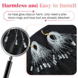 MY-LADY Microlink Hair Extensions Microbead Human Hair Extensions Jet Black 22 Inch Micro Loop Hair Extensions Real Human Hair Cold Fusion Extensions Micro Link #1