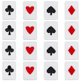 SUPERFINDINGS 48Pcs 4 Style Playing Cards Patch Polyester Iron on/Sew on Poker Appliques Patches Red Black Heart Patches Card Suits Diamonds Spades Patch for Clothes Craft