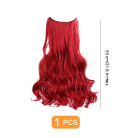 Traziewell Long Hair Extensions Invisible Hidden Wire Fish Line Secret Natural Hairpieces Curly Wavy Synthetic Heat Resistent Fibre Hair Extension Red for Women, 1025
