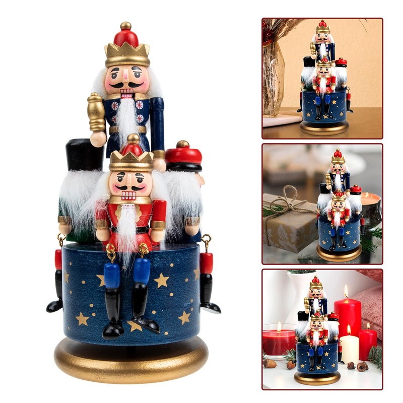 Cabilock Nutcracker Music Box 3 Wooden Nutcracker Soldier Toy Christmas