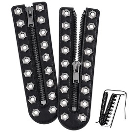 PH PandaHall 2pcs Leather Boot Zipper Inserts, 6.5 x 1.7 Inch Black Tieless Shoe Laces Eyelets Zipper Lace-in Boot Laces 9 Gunmetal Holes No Tie Shoe Laces for DIY Men Women Sneakers Laces Repair