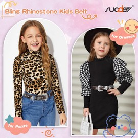 SUOSDEY Kids Rhinestone Belt Girls Boys Cross Shiny Leather Belts Bling Western Embossed Buckle Head for Pants Dress Jeans