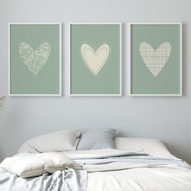 Sage Green Heart Prints, Sage Green Wall Decor, Love Heart Prints, Sage Green Bedroom Decor, Sage Green Wall Art, Green Home Decor | A3, A4 (A3)