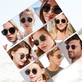 DQbhzh Gafas de sol redondas de metal para hombres y mujeres, clásicas, vintage, modernas, UV400, Dorado/Azul, Talla unica