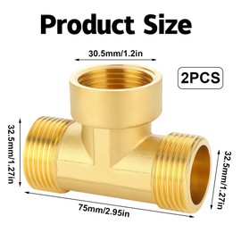 1 inch T-piece, 2 pieces brass T-piece 90° 1 inch, thread fitting T-piece AGxIGxAG made of brass, T-piece water connection, DN25 thread fitting suitable for drinking water