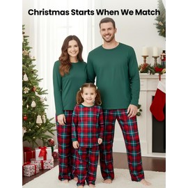 PATPAT Family Christmas Pajamas Matching Sets Green Buffalo Plaid Print Matching Christmas Pajamas for Family Holiday Jammies for Pets, Large