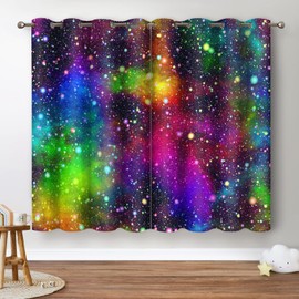 Jekeno Galaxy Blackout Curtains Kids Boys Girls Bedroom Outer Space Universe Nebula Starry Sky Colorful Stars Decor Decoration Grommet Window Drapes 2 Panel Set, 42"x84"