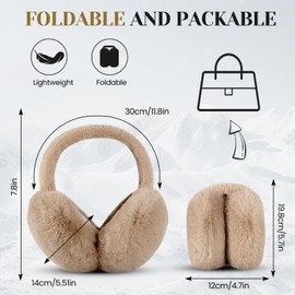 Premillow Ear muffs for Women Winter, Faux Fur Earmuffs, Cute Foldable Fluffy Ear Warmers for Women Winter Accessories, Soft Warm Cold Weather Ear Covers for Women Men, Khaki