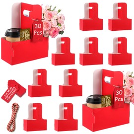 suooydoy Disposable Drink Carrier with Handle,Kraft Paperboard Handled Drink Carriers (Red, 30 Pcs)