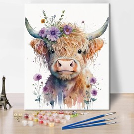Watercolour Painting for Adults, Digital Painting, Beautiful Animals with Flower Calves, for Beginners and Children, Digital Drawing Kit for Adults, Acrylic Oil Painting, Digital Painting, Crafts, 16